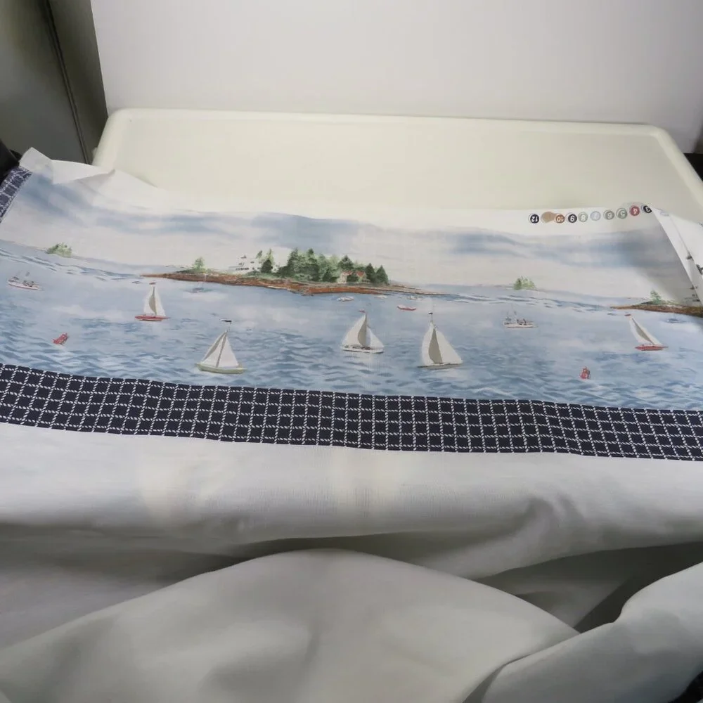 Sailboat & Coastal CURTAIN FABRIC cotton blend 8yards UNCUT like new
